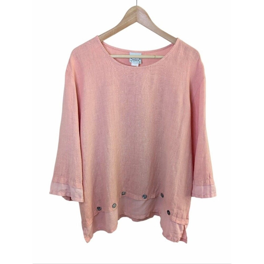 Vintage Donna USA Linen Button-Hem Top  Dusty Pink XL
